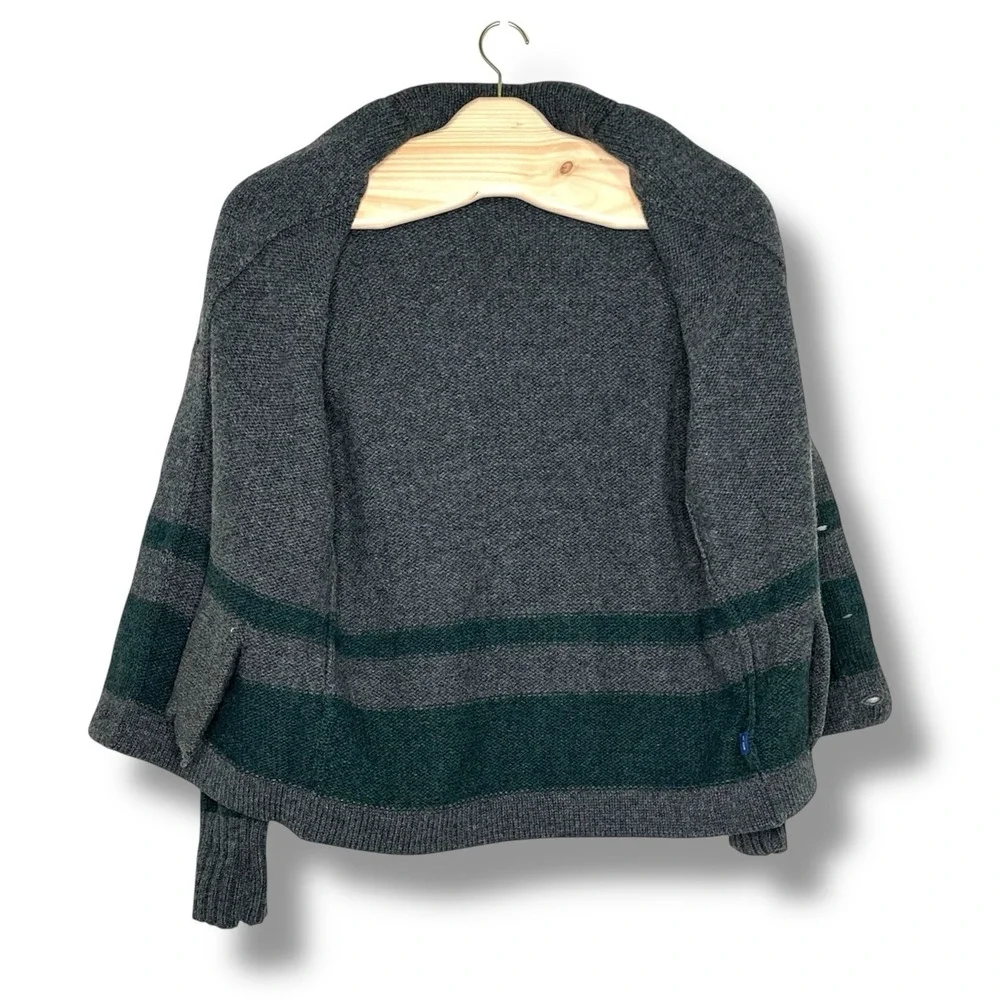 Vintage Polo Ralph Lauren Mens Varsity Wool Cardigan Sweater Gray Green‎ Stripe